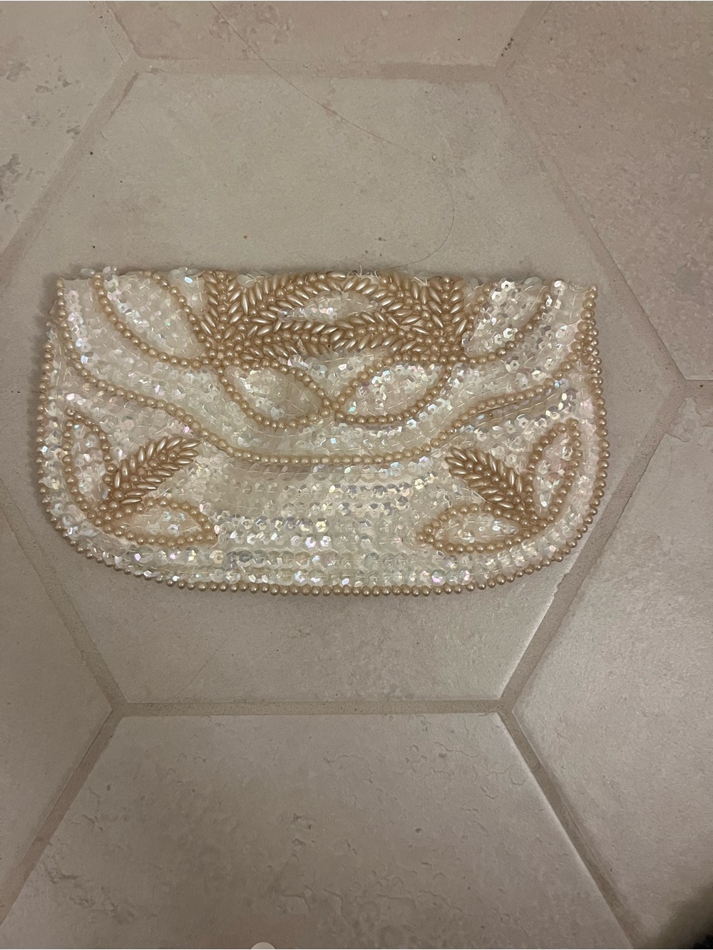 Ivory Sequin and Gold Bead Evening Clutch